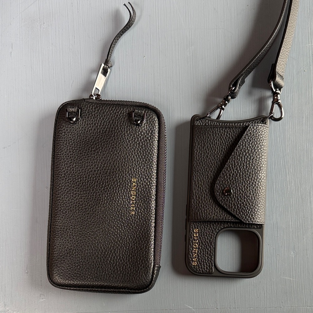 Bandolier Leather Phone Case w Crossbody Strap + Extended Zip Pouch